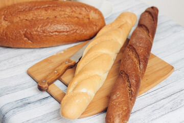 different types of loaves cutting board kitchen cutting for food preparation