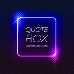 Vector neon colored gradient square frame template isolated on dark transparent background, pink and blue blurred colors, glowing effect, square colorful border.
