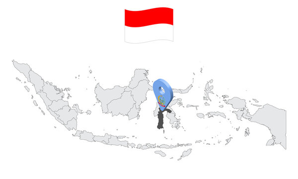 Location of Province South Sulawesi on map Indonesia. 3d South Sulawesi flag map marker location pin. Quality map with Provinces of Indonesia for your web site design, app, UI. EPS10.