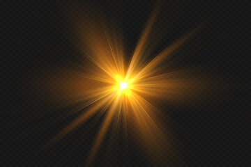 Fototapeta na wymiar Glowing Light Stars with Sparkles. Golden Light effect. Vector illustration
