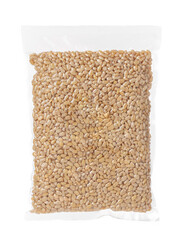 Pine nut kernel. Vacuum cleaned. Isolated. White background.