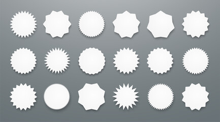 Blank white paper price tags or gift tags in different shapes. Set of round labels.