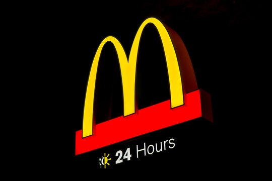 Melbourne, Australia - Mar 25, 2015: McDonald's Restaurant Sign Isolated On Black