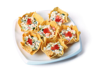 salad in a cheese baskets