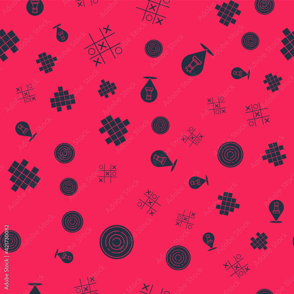 Aufkleber set checker game chips, tic tac toe, pixel hearts for and chess on seamless pattern. vector