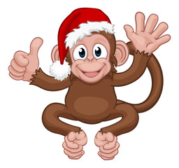 Santa Hat Christmas Monkey Cartoon Character