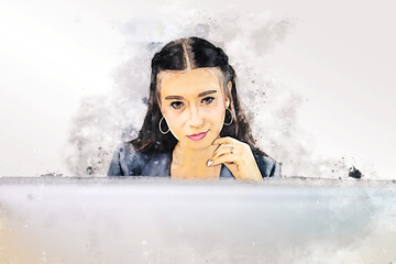 Obraz premium Abstract business woman smile portrait on watercolor illustration painting background.