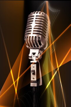 Retro style microphone on an abstract colored background
