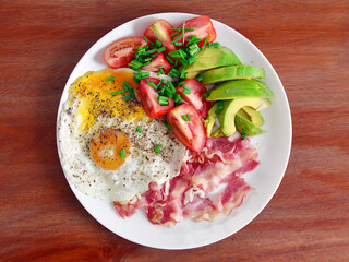 Keto Breakfast - eggs with bacon and avocado