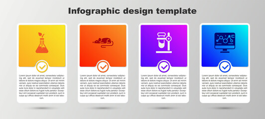 Set Plant breeding, Experimental mouse, Test tube flask on stand and Genetic engineering modification. Business infographic template. Vector