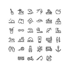 Simple summer icon set related to holiday, vacation, and recreation. Editable stroke