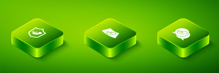 Set Isometric Ultrasound of baby, Baby and on shield icon. Vector