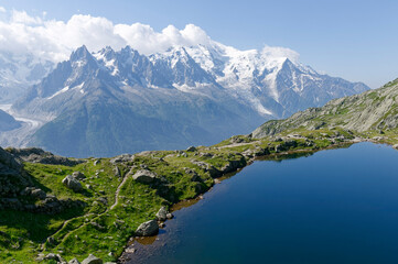 Fototapeta na wymiar Mont-Blanc massif and Cheserys Lake (Alps, France)