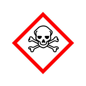 Poison caution icon vector design template isolated on background. Toxic hazard pictogram. Vector illustration of red border square sign with skull and crossbones inside. Attention. Danger zone.