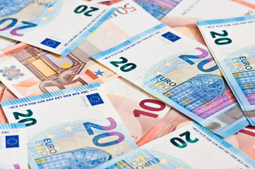 Money. 50, 20, 10 euro banknotes, background
