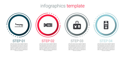 Set Plane, Airline ticket, Suitcase and Mobile with. Business infographic template. Vector