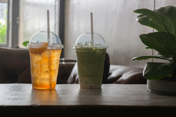 Iced glass of tea drinks