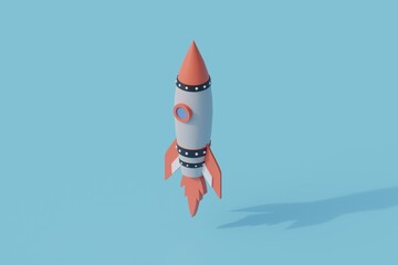 startup rocket launch single isolated object. 3d render illustration with isometric
