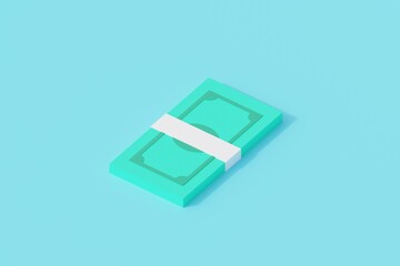cash money paper stack single isolated object. 3d render illustration with isometric