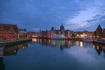 Gdańsk at night, a historic, Polish ,city, 