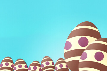 Easter eggs on light blue background. Colorful. Paper texture. Illustration.