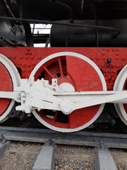 Steam locomotive wheels close up
