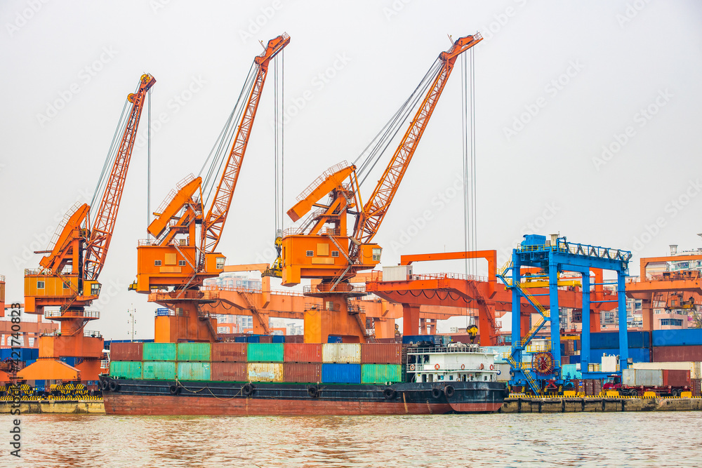 Wall mural busy chinese container cargo terminal