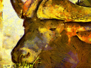 Wild buffalo head Illustrations creates an impressionist style of painting.