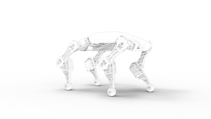 3D rendering of a robot animal sketch like style isolated on white background