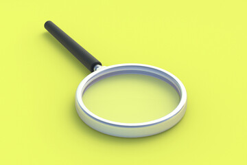 Optical magnifier on yellow background. 3d render