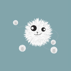 Cute cartoon fluffy character with big eyes. Children's collection. Happy Halloween greeting card. Flat design.