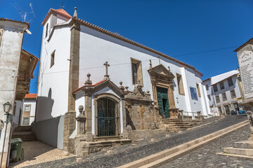 Front facade view at the St Vicente church in Bragança downtown