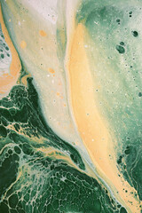 Acrylic Fluid Art. Natural green and yellow colors flow on canvas. Digital decor. Abstract stone background or texture