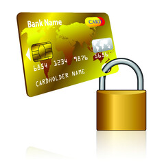 Credit card and Padlock. Concept of a safe payment
