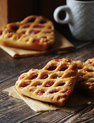 Coffee time with backed pastry