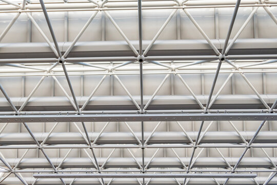 Low Angle View Of Seamless Metal Structure Ceiling Of Narita Airport.