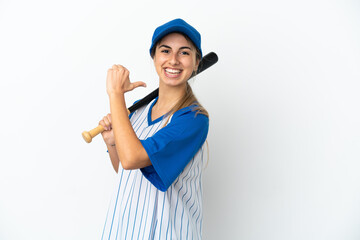 Young caucasian woman playing baseball isolated on white background proud and self-satisfied