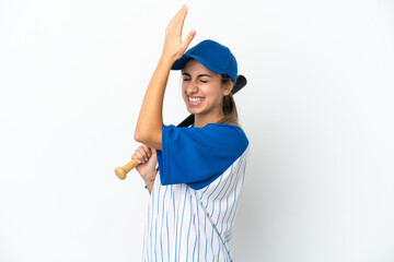 Young caucasian woman playing baseball isolated on white background has realized something and intending the solution