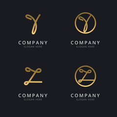 Line abstract letter Y and Z with gold color logo template