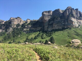 Fototapeta na wymiar Hiking in Drakensberg in Kwazulu Natal in South Africa