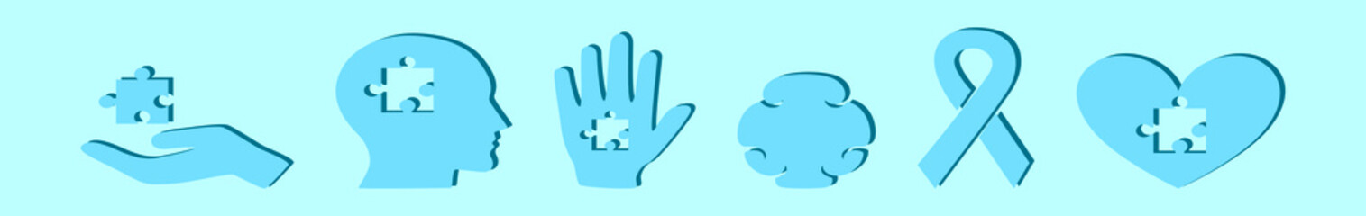 set of autism cartoon icon design template with various models. vector illustration isolated on blue background