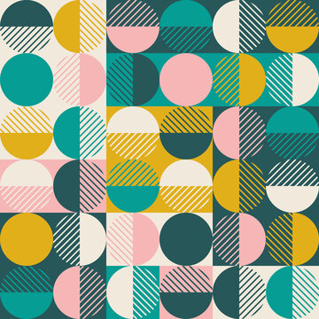 Modern vector abstract seamless geometric pattern with shapes, lines and elements in retro scandinavian style