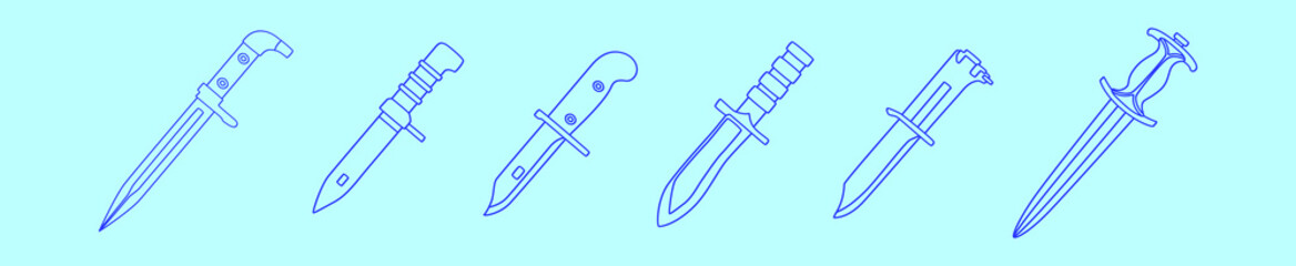 set of military knifes cartoon icon design template with various models. vector illustration isolated on blue background