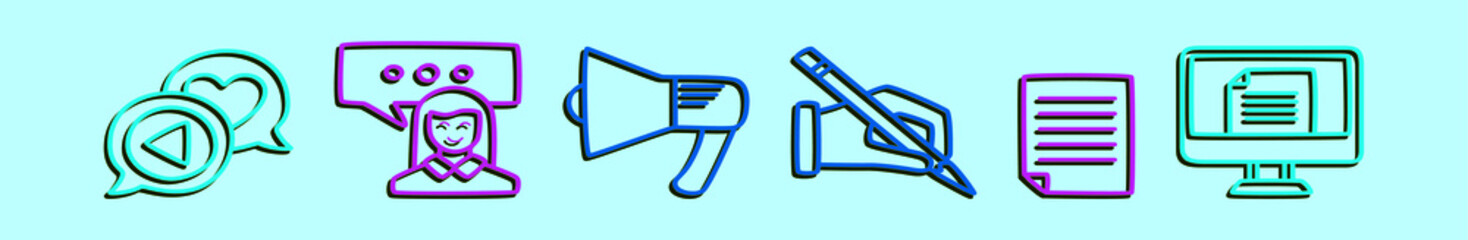 set of creator video cartoon icon design template with various models. vector illustration isolated on blue background