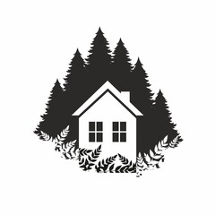 Silhouette of a house in the forest