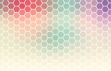Hexagon mosaic background, abstract orange green honeycomb icy vector design.