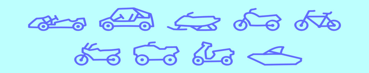 set of vehicle cartoon icon design template with various models. vector illustration isolated on blue background