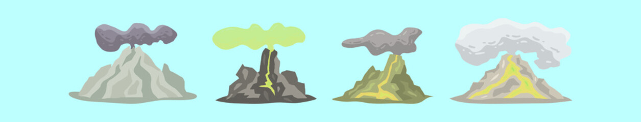 set of volcano cartoon icon design template with various models. vector illustration isolated on blue background