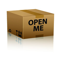 Open me internet web icon on cardboard box isolated