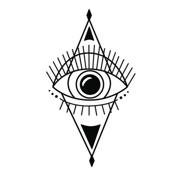 Evil eye. Eye of Providence. Magic graphic witchcraft symbol. Magical esoteric religion sacred geometry symbol vector illustration. Black icon on white background. 